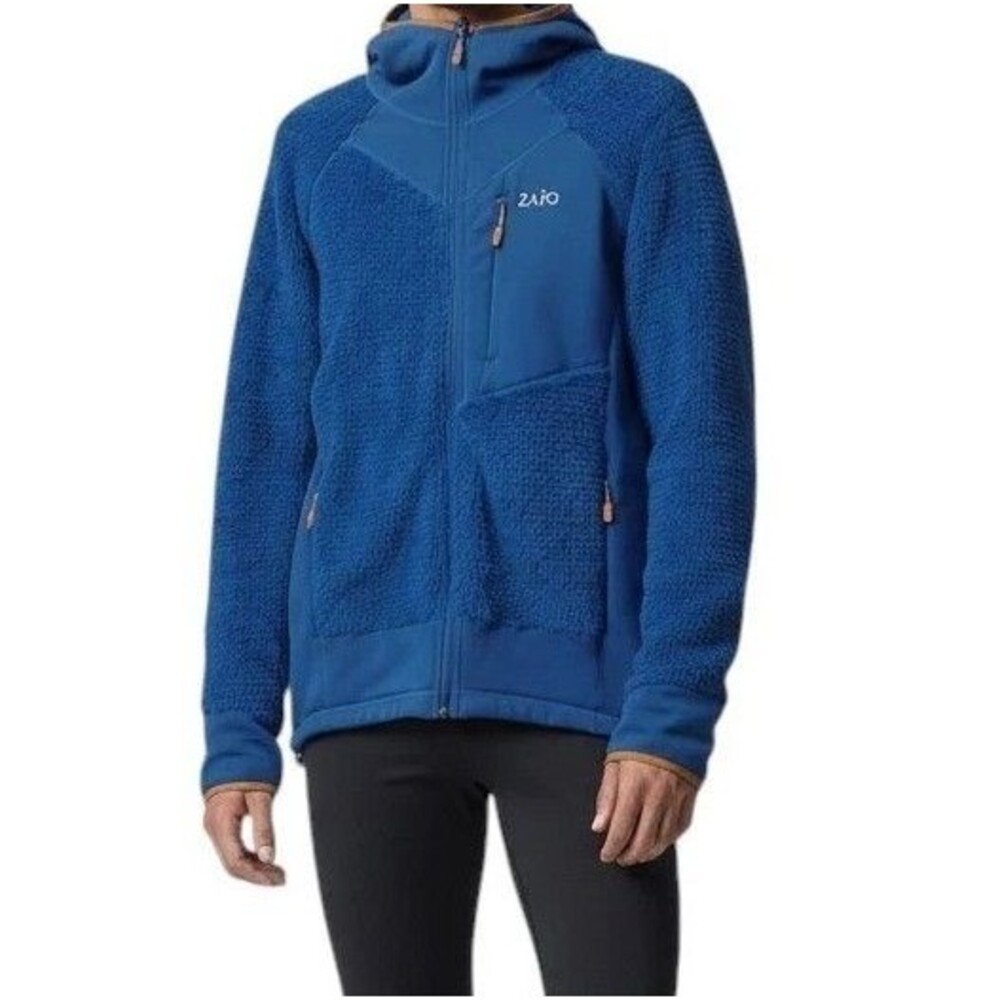 ZAJO Polartec Fleece Jacket Mens Large Slim Cut Stretch Blue Pro Meribel Hoodie